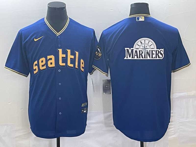 Men%27s Seattle Mariners Big Logo Blue 2023 City Connect Cool Base Stitched Jersey